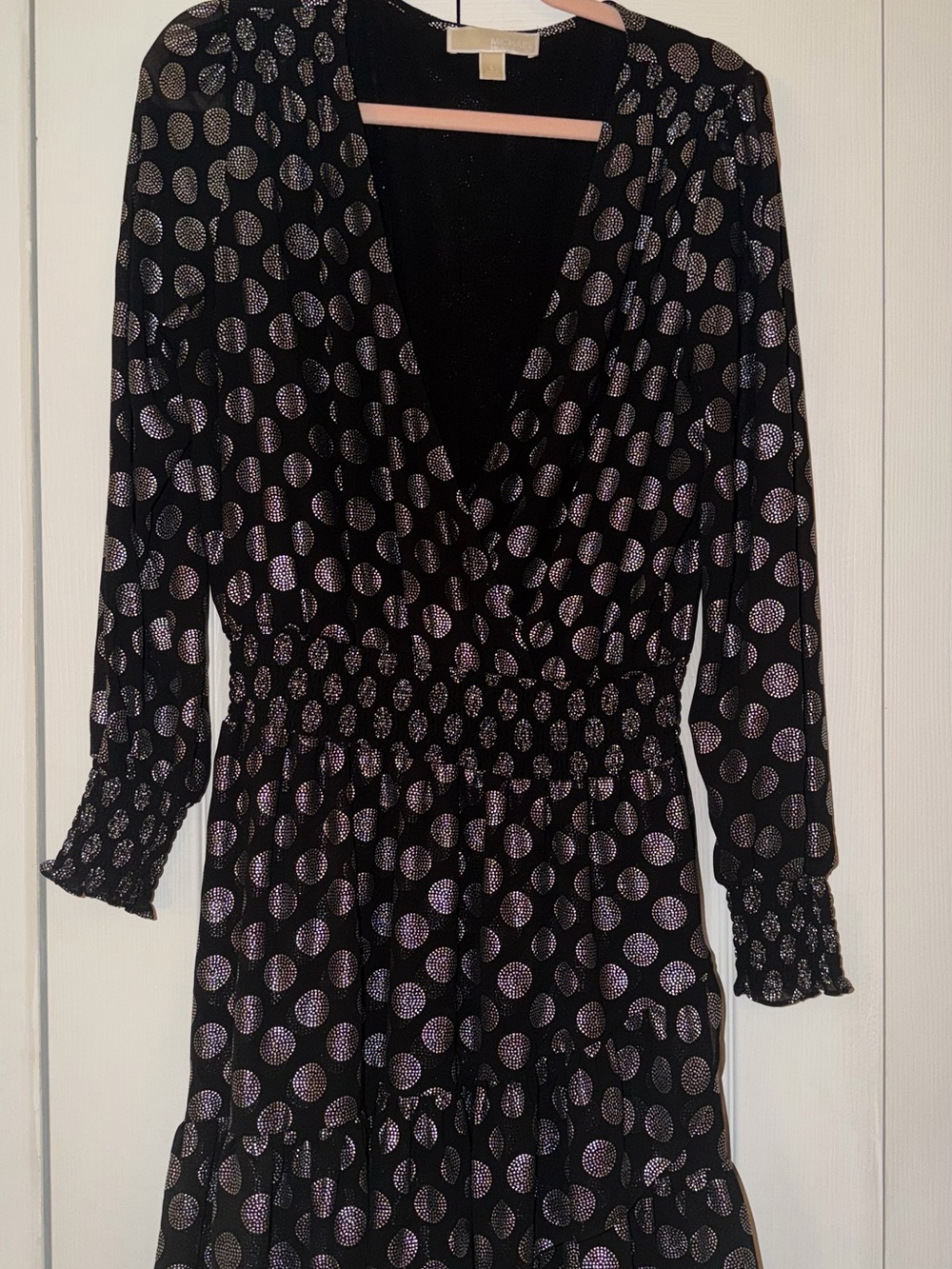 Michael Kors-Women’s Black Polka Dot Long Sleeve Dress-Large-FREE SHIP!
